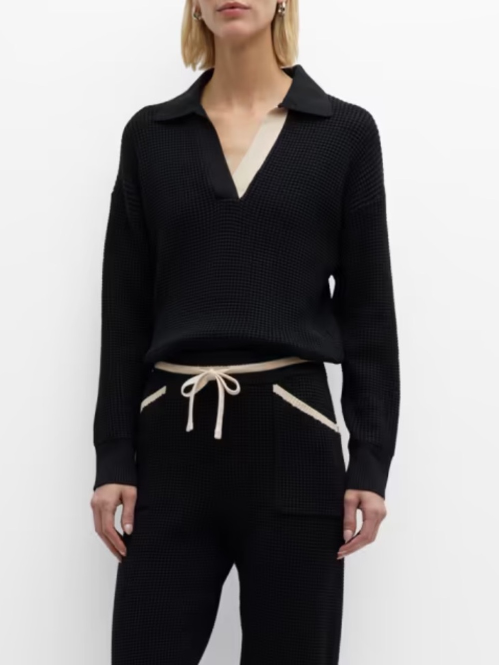 Monrow Supersoft Waffle Knit Polo Sweater